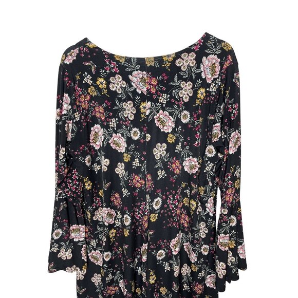 Karen Kane Floral Dress Black Pink Boho Plus Size 0X Long Sleeve - Picture 10 of 12